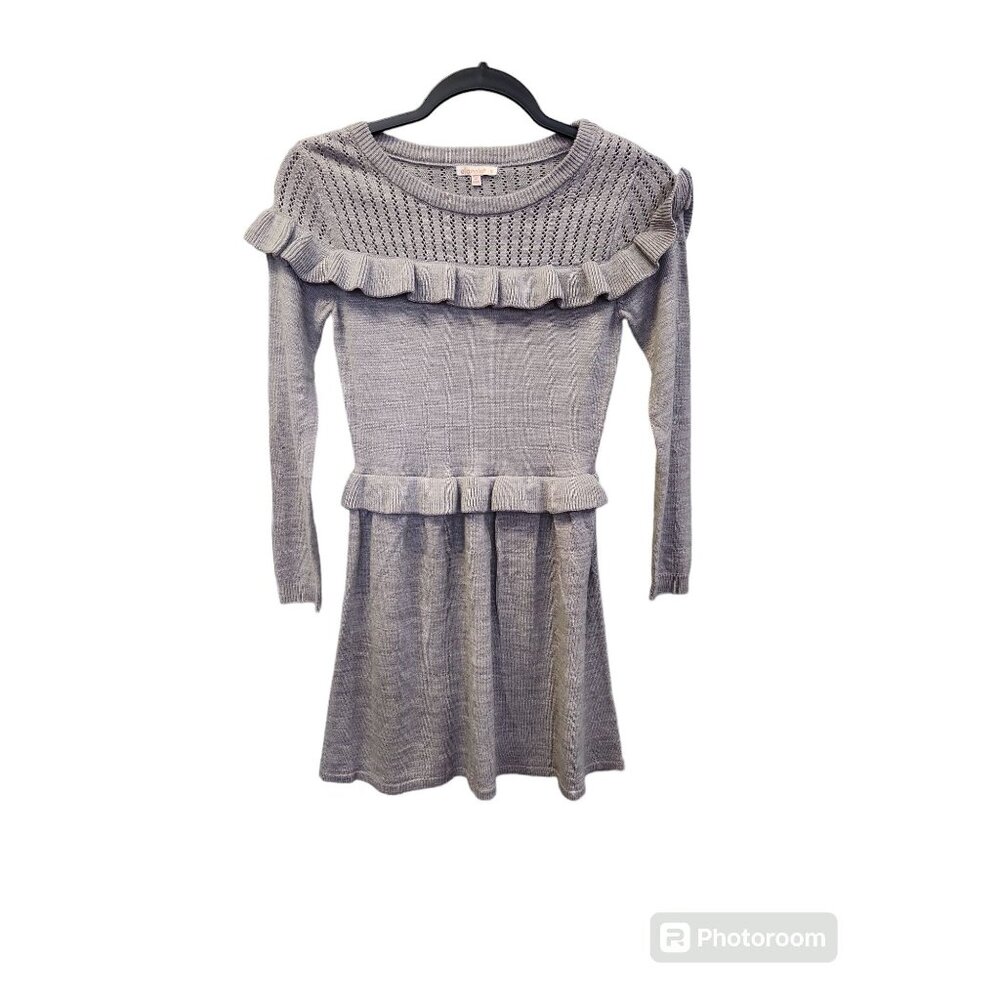 Girls Ella Moss Girl 10  Grey Ruffled Long Sleeve Sweater Dress 2177